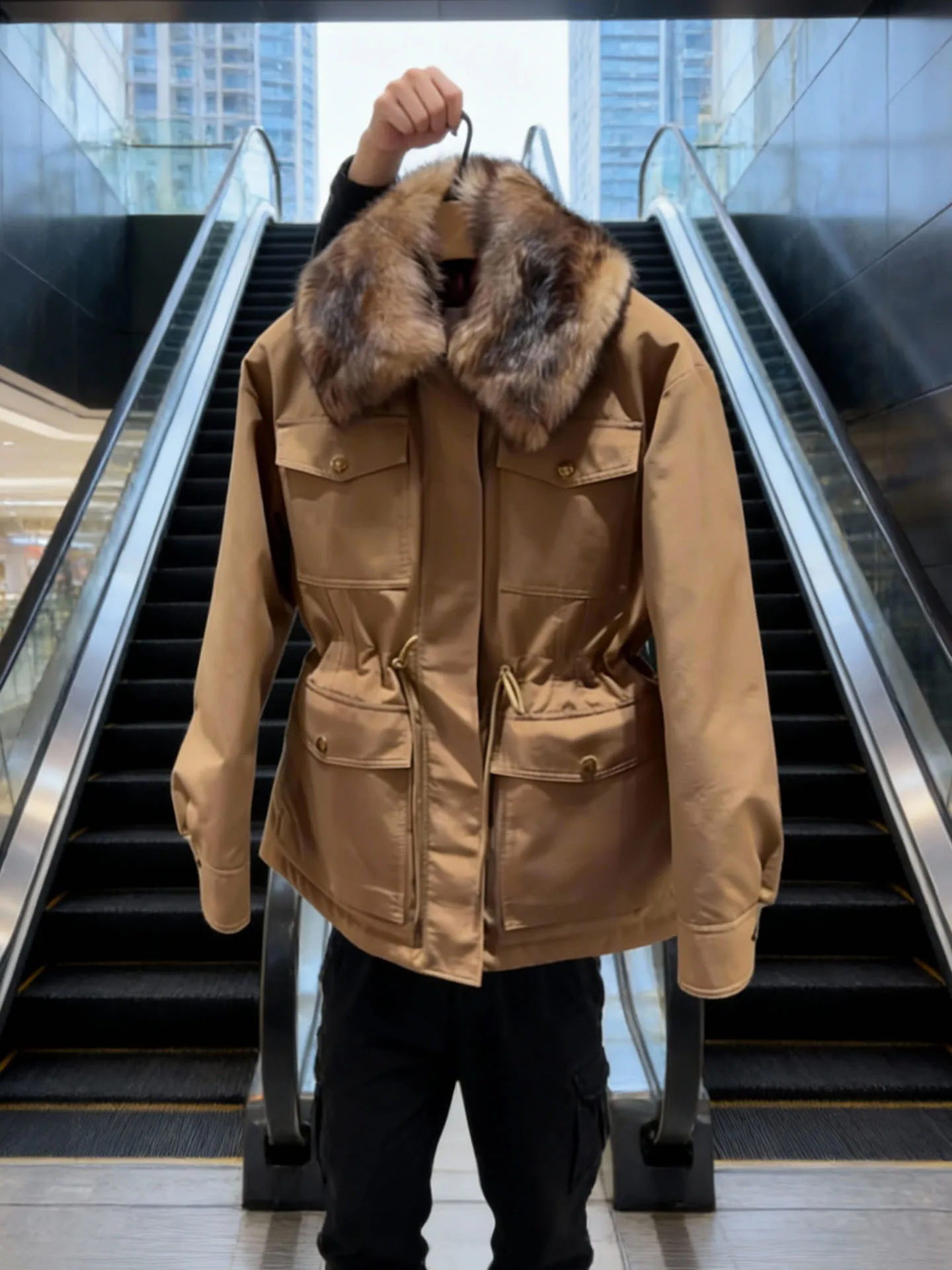 Casaco de inverno feminino cintura alta jaet du para baixo quente thiened longo sve fechamento com zíper gola de pele de comprimento médio esqui workwear