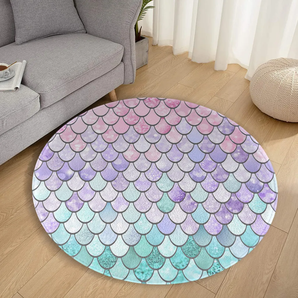 

Circular Carpet Floor Mat Nordic Style Home Doormat Mats Bedroom Blue Pink Rainbow Pastel Mermaid Scales Hotel Decor Mat Rug