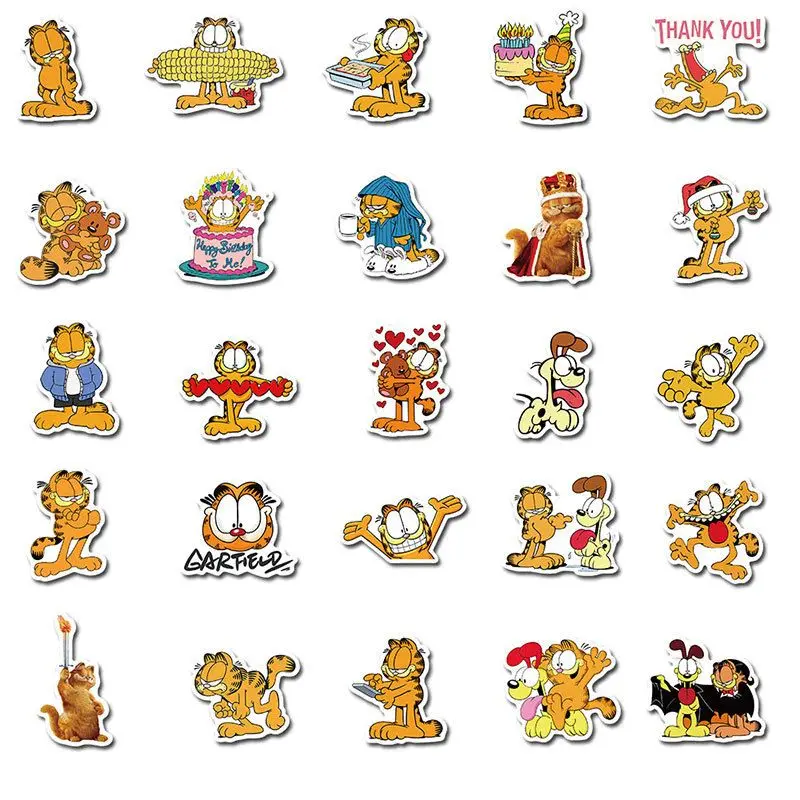 50pcs Garfield Cartoon Sticker Creative Skateboard Water Cup Phone Case Diy Decoration Waterproof Decal Children\'s Toys Gift