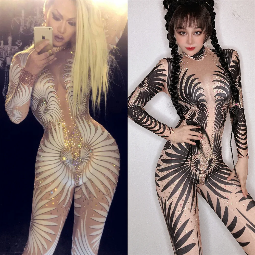 Birthday Long Dress Festival Party Costume Darts Gathering Performance Sexy Rhinestones Jumpsuit Stage Electronic Music