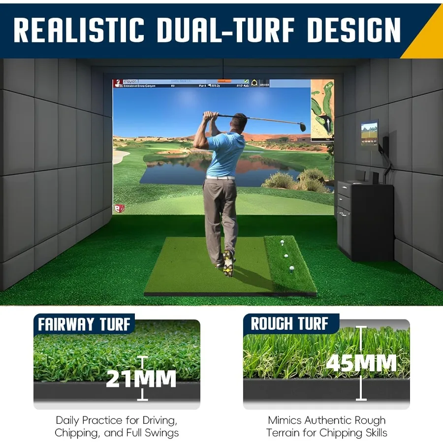 سجادة جولف DualTurf للتدريب الداخلي والخارجي: 36 مم 31 مم 21 مم 5 × 5 قدم و5 × 4 أقدام عشبة صناعية شديدة التحمل مع 10 كرات 9 Te