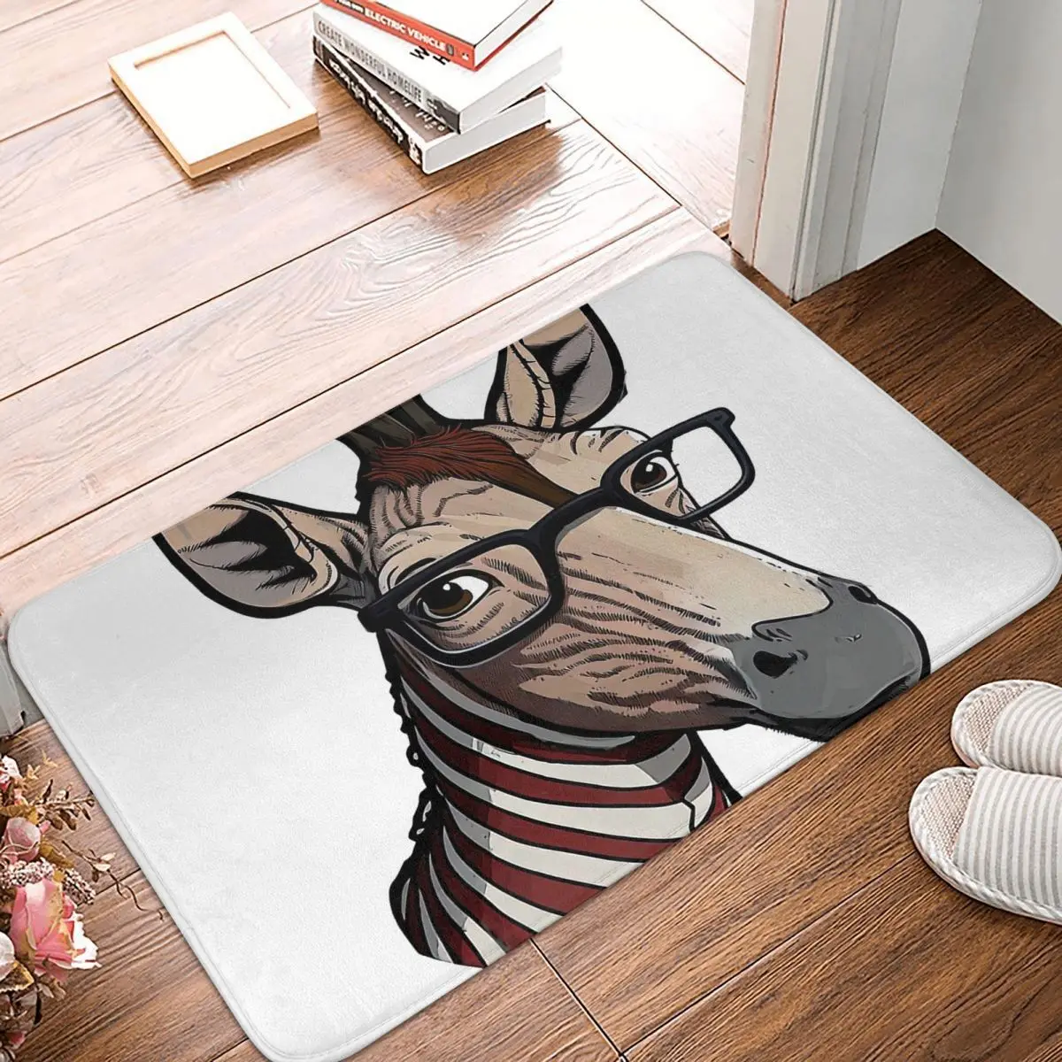 Forest Animal Non-slip Doormat Okapi Nerd With Glasses Bath Kitchen Mat Prayer Carpet Flannel Modern Decor