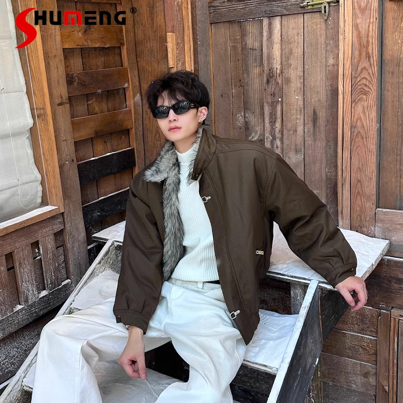 

2025 мужские зимние новые парки на пуговицах в стиле ретро, теплая куртка с воротником-стойкой, мужская куртка на молнии с карманами, украшение, верхняя одежда, парки