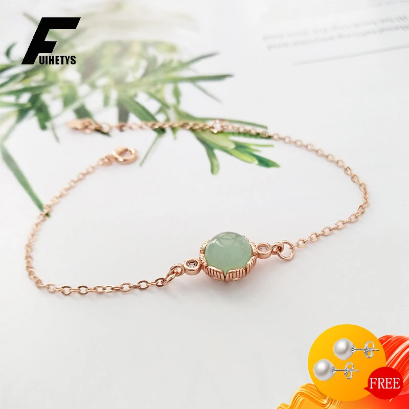 

Fashion Bracelet 925 Silver Jewelry Round Green Zircon Gemstone Accessories for Women Wedding Engagement Party Gift Wholesale