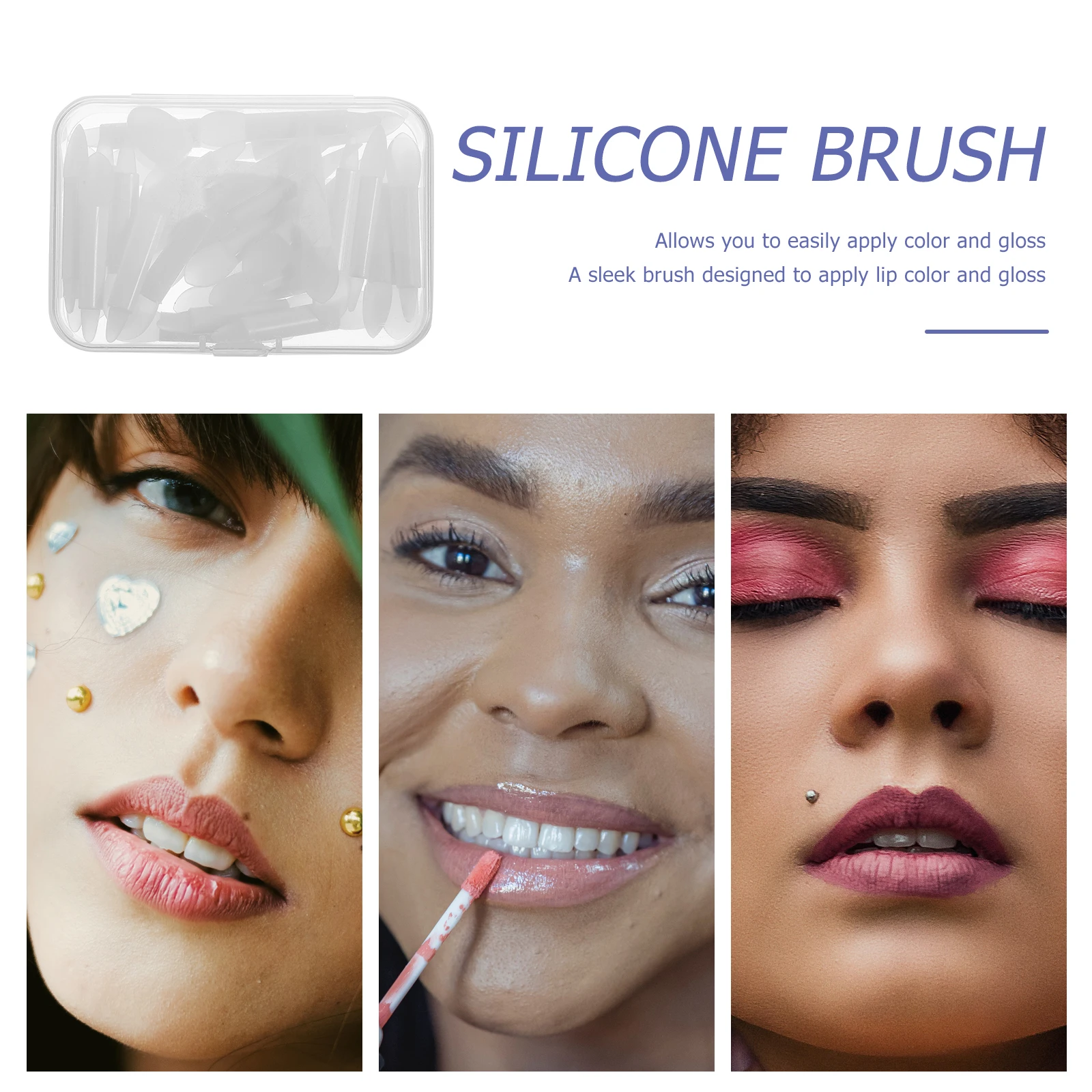 Conjunto de Pincéis de Maquiagem para Lábios Aplicador de Silicone Ferramenta Portátil para Aplicação Precisa de Lápis Labial Gloss Máscara Diária