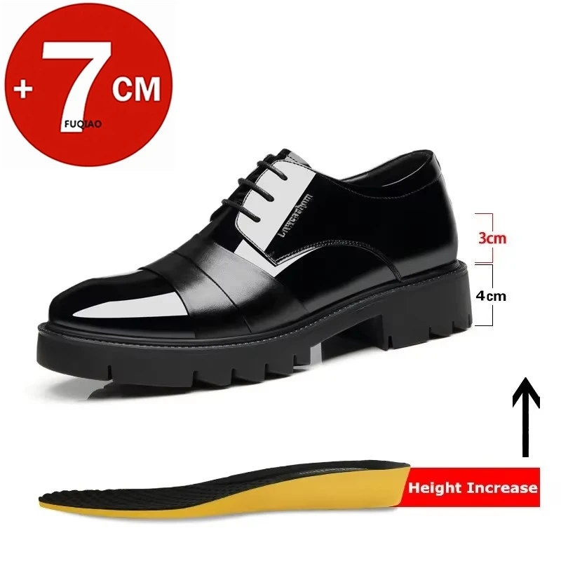 Patent Leather Splicing Men Elevator Shoes 4/7/9 CM Height Increase Lift Men Formal Oxford Shoes for Business Wedding Footewar