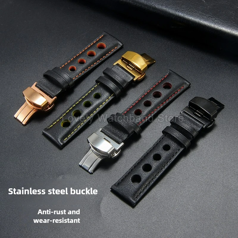 مشبك قابل للطي لساعة تيسو T-Race حزام ساعة من الجلد الطبيعي المثقوب PRS516 T044430A T044614A T044417A واجهة مسطحة