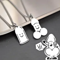 2023 Trend Penis Condom Necklace For Women Men Funny Cute Kpop Titanium Steel Smiling Face Pendant Sweater Chain Couple Jewelry