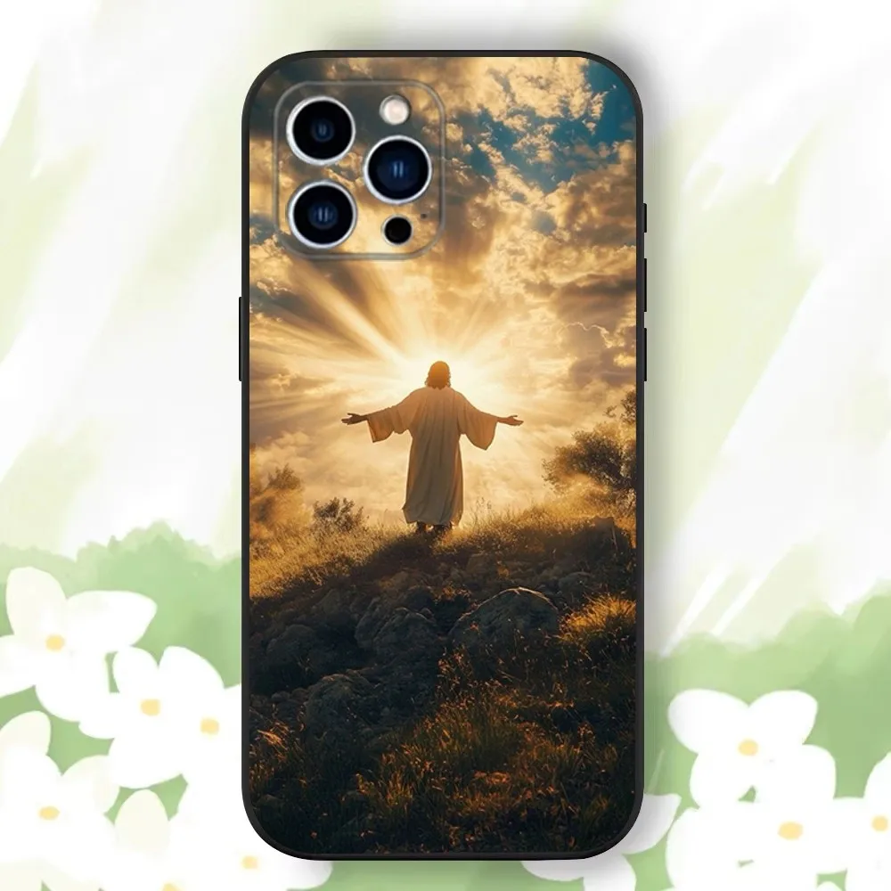 Christian Jesus Faith Phone Case For iPhone 16,15,14,13,12,11 Plus,Pro Max,XS,X,XR,SE,Mini,8,7，Soft Silicone Black Cover