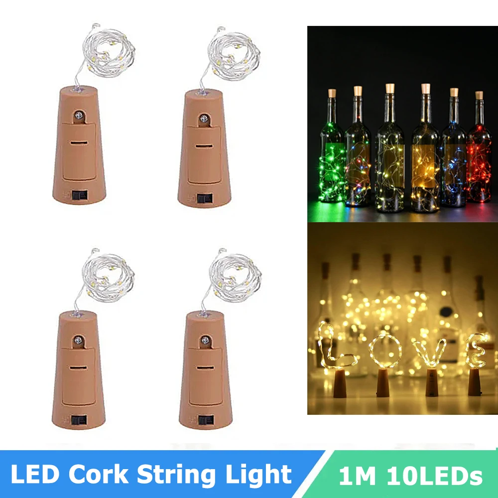 

2PCS/4PCS 1M 10LED Cork Shaped Silver Copper Wire String Fairy Light Wine Bottle for Glass Craft Christmas Party Decoration