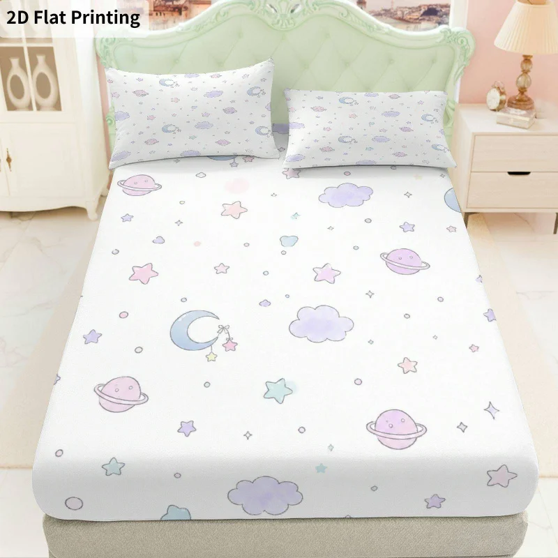 

3Pcs Stars Moon Fitted Sheet Three Piece Set (1*Fitted Sheet + 2*Pillowcases, Coreless), Bedding Set.