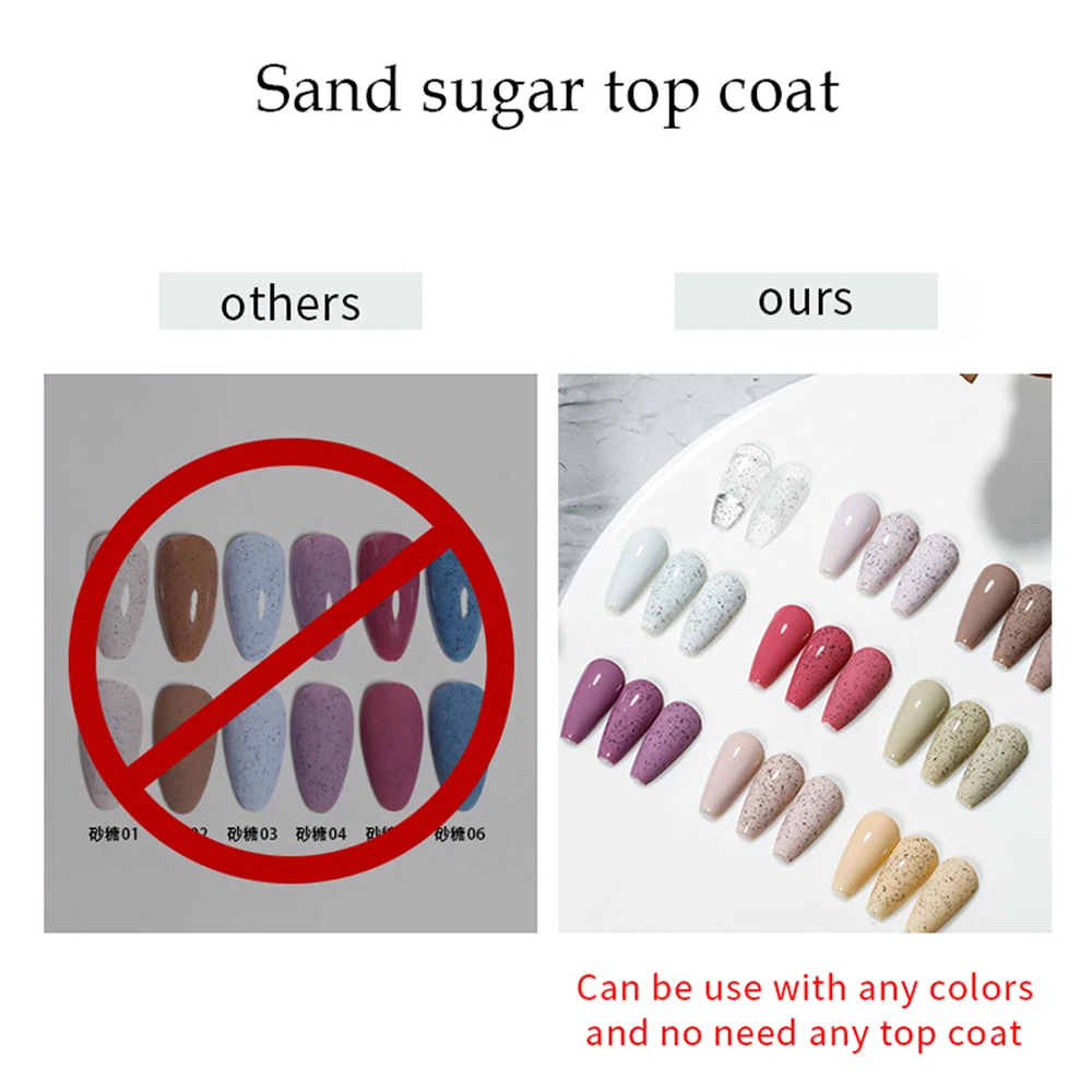 Vendeeni 15ml Sand Candy Top Coat Smalto per unghie gel Macchie nere UV Soak Off Gel Vernice Lucido opaco Granulato Gel di zucchero Top Coat