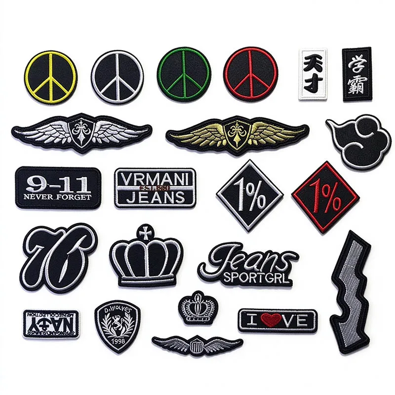 10 Stück/Set Punk-Aufnäher zum Aufbügeln, schwarze Serie, Friedens-Flügel-Kronen-Abzeichen, DIY-Nähapplikation für Kleidung, Rucksack, Jeans