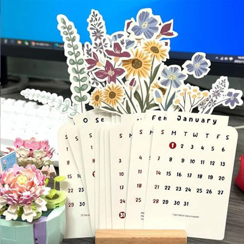 

2024 Flowers Desk Calendar Flower Small Desk Calendar Vase Shaped Monthly Calendar Planner