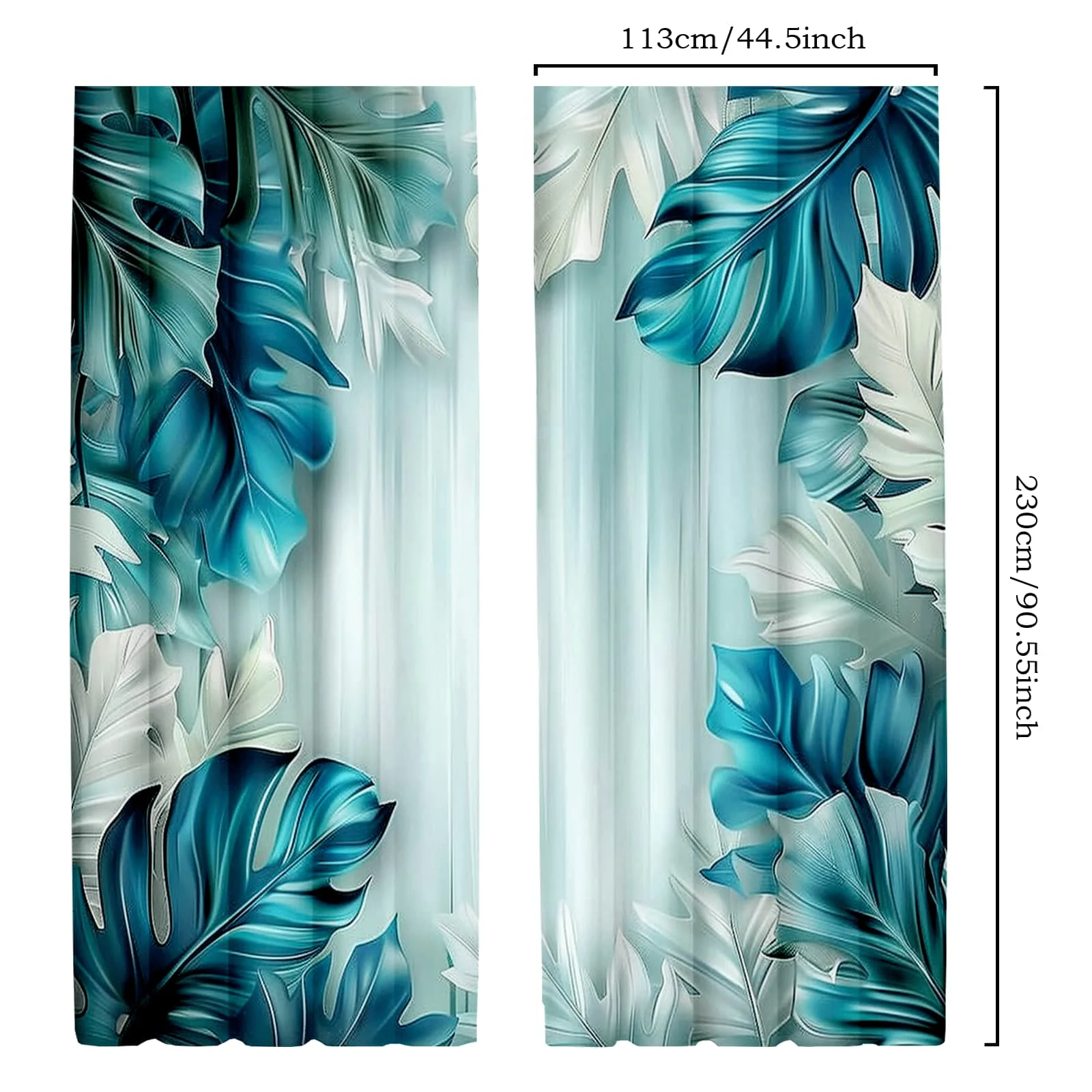 Tropical Leaf Pattern Curtains Sheer Jungle Prints Window Treatment Modern Aqua Blue House Curtain Room Decor