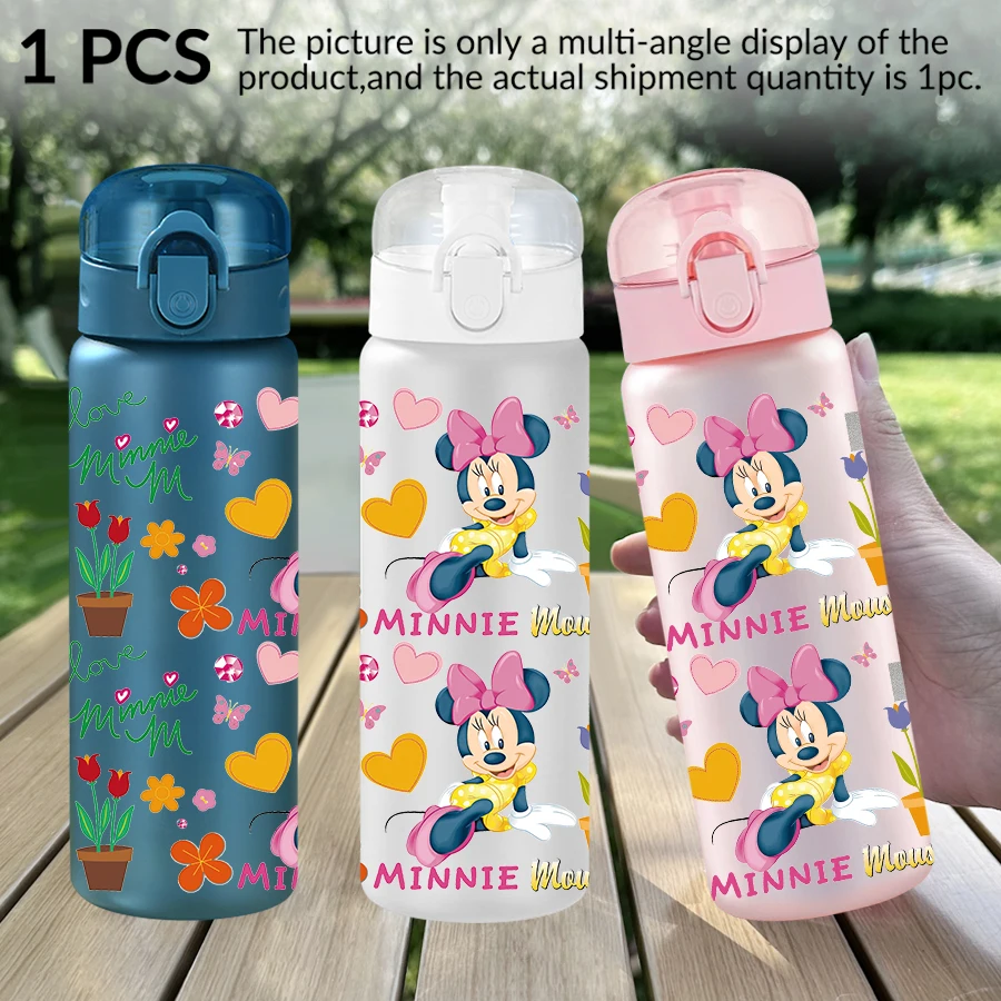 1 pezzo Disney, Minnie, bottiglia d'acqua in plastica con motivo floreale da 26 once, tazza d'acqua per sport all'aria aperta, regalo di compleanno/retro a scuola