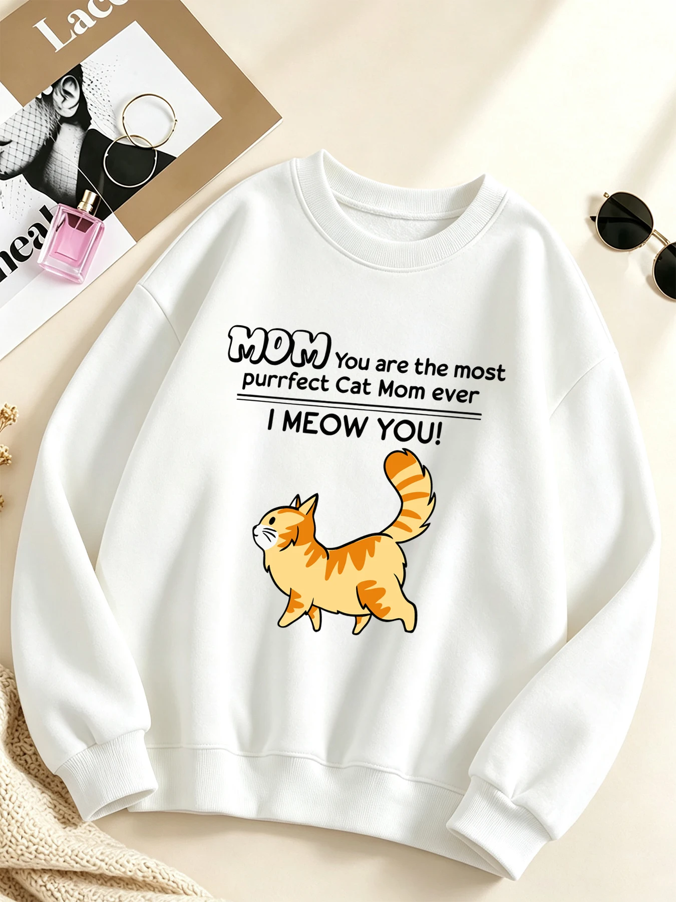 Funny Cat Mom I Meow You Design Women Pullover Autumn Y2K Crewneck Sweatshirt Hip Hop Clothing Fleece Loose Woman Sportswear