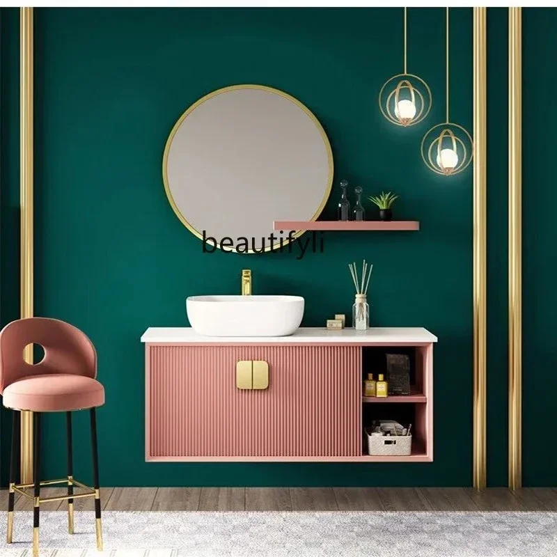 ls 42Bathroom Cabinet Combination Light Luxur Wash up Sink Bathroom Cabinet Table Basin Washbasin Mirror Cabinet