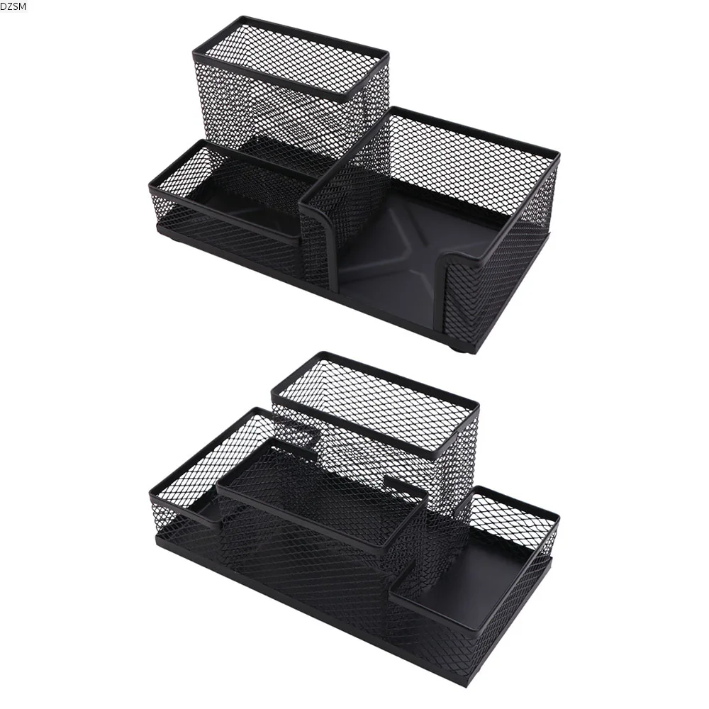 

Desktop Ornament Metal Pen Holder 3/4 Grid Mesh Design Pencil Storage Box Black Large Capacity Desk Stationery Organizer Student