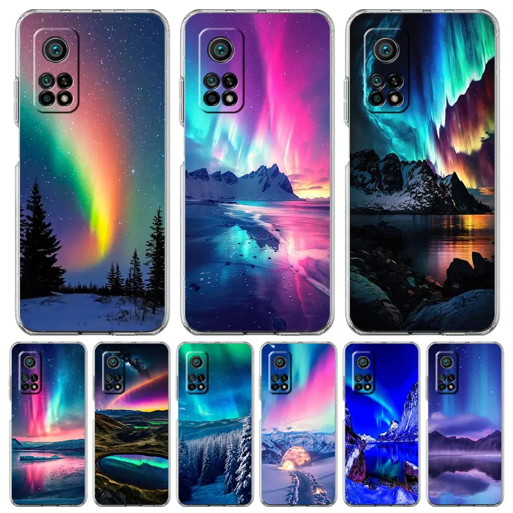 Phone Case For Xiaomi Poco X6 X5 NFC X3 F6 F5 Pro F4 F3 M3 14 13T 12T 12 13 Lite 11 Mi 5G Clear Cover Beautiful northern lights