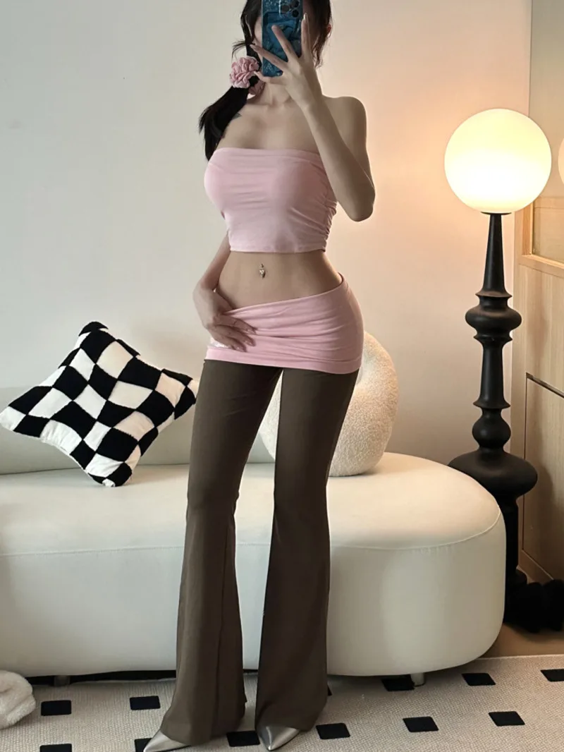 

American Long Pants Women's High Waisted Flared Pants Sexy Design Summer New Fashion Sexy Sweet Women Trousers 2024 New EWS3