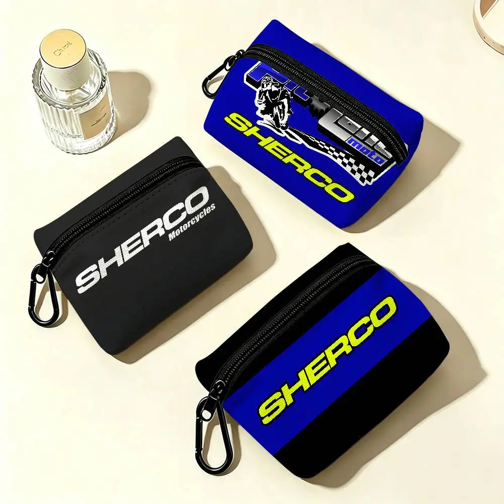 S-Sherco LOGO Oxford Cloth Zipper Coin Purse Portable Hanging Key Pouch Organizer For Travel Cosmetic Bag