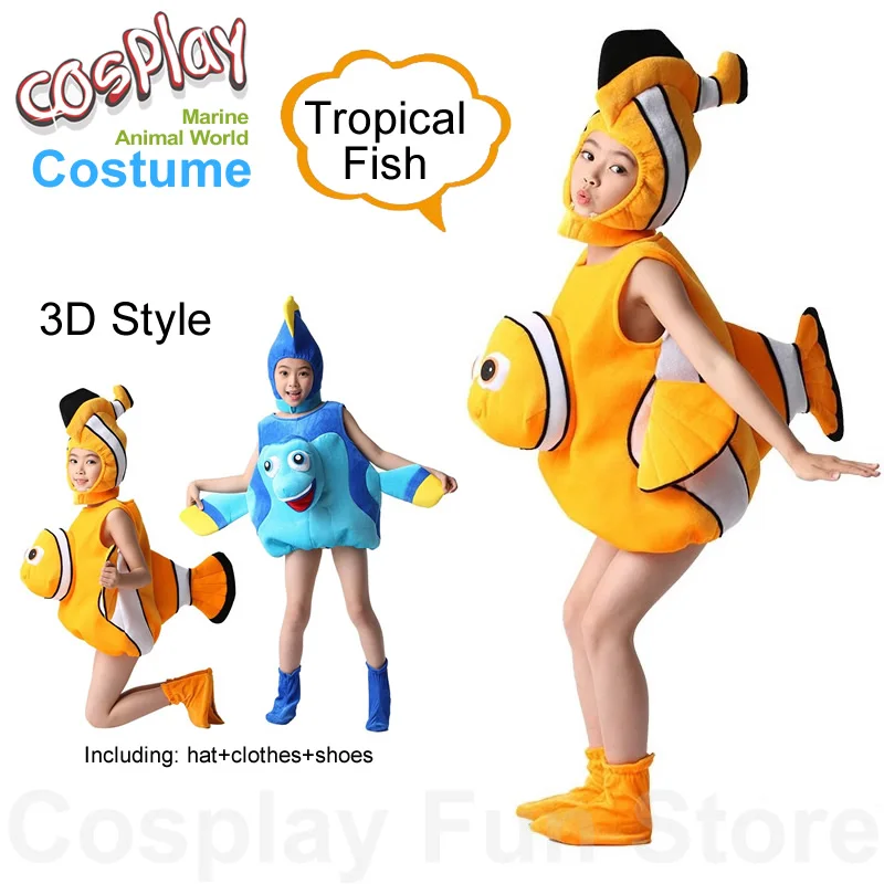 

Marine Animals Tropical Fish Cosplay Costume 3D Style Children Performance Clownfish Clothing Hat Shoe Kids Anime Dancing Dress