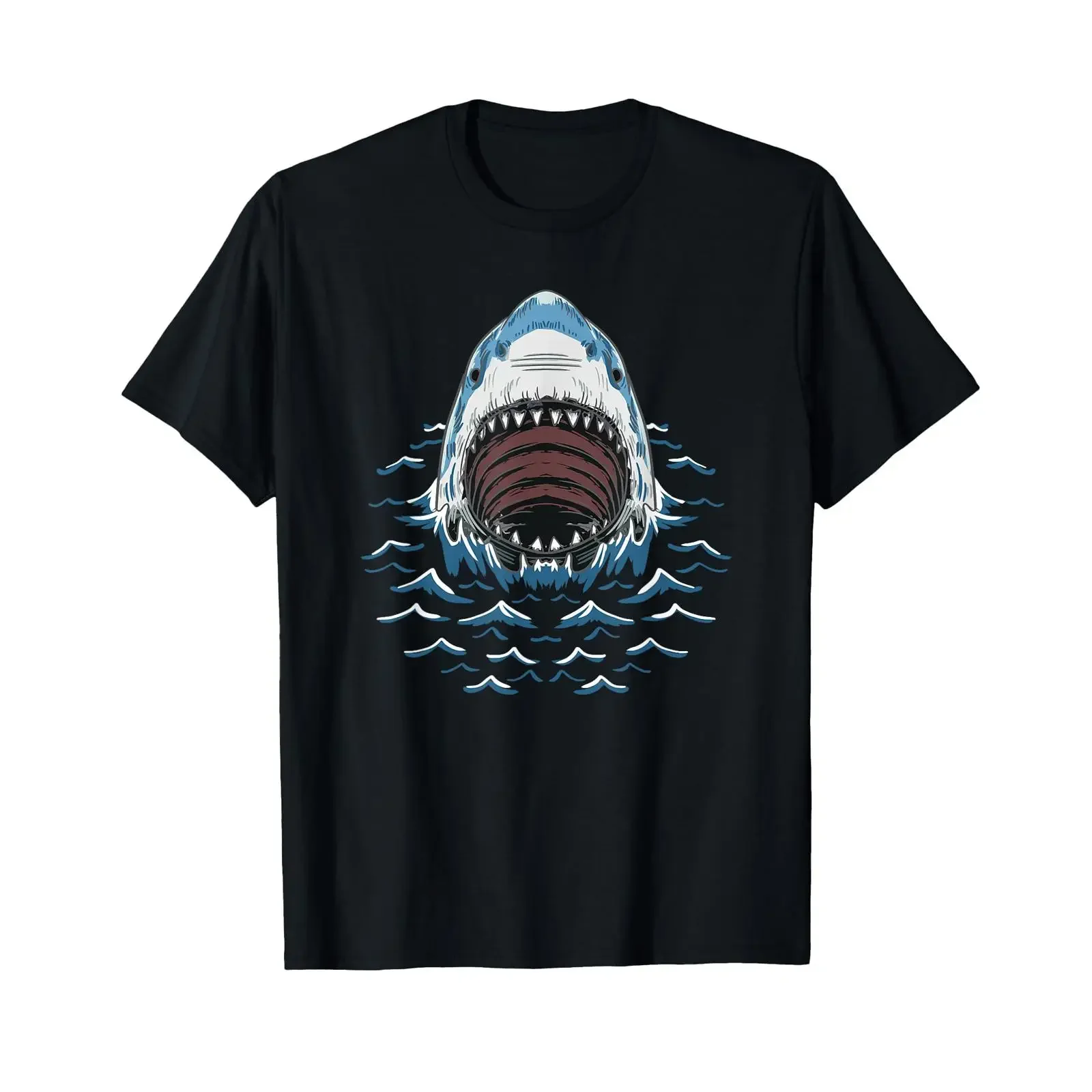 Shark Mouth Halloween Cool Fish Marine Animal Zoo Lover T Shirt vintage Washed Soft streetwear homme fashion Casual Breathable