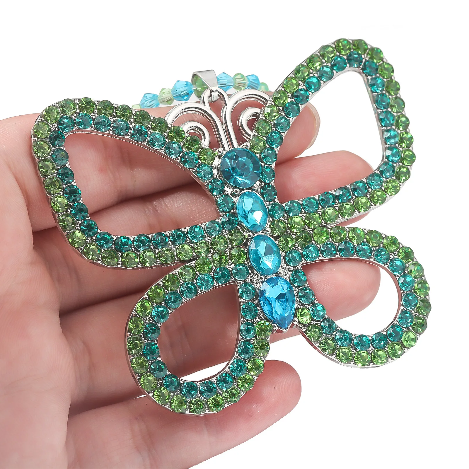 

Girl Green Big Bow Gem Pendant Exaggerated Fashion Beautiful Butterfly Necklace Choker for Women Jewelry Accessorie Gifts