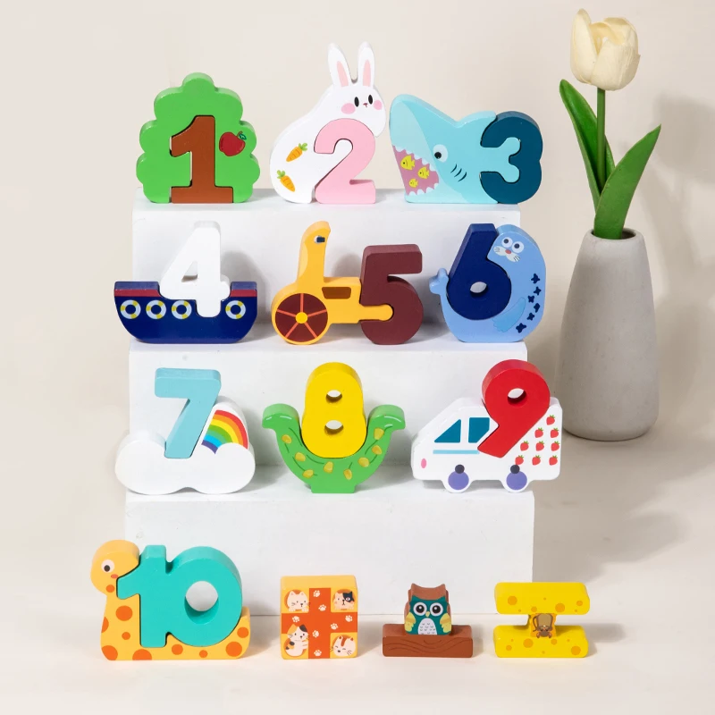 Wooden Colorful Creative Digital Matching Blocks Number Recognition & Early Learning Toy Fine Motor Skills Development Game Gift