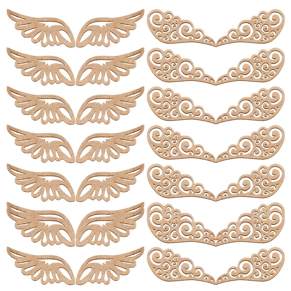 

40pcs Wooden Wing Cutouts Unfinished Wood Slices For Diy Craft Kids Puzzle Hollow-Out Angel Wings Coloring Activity School Home