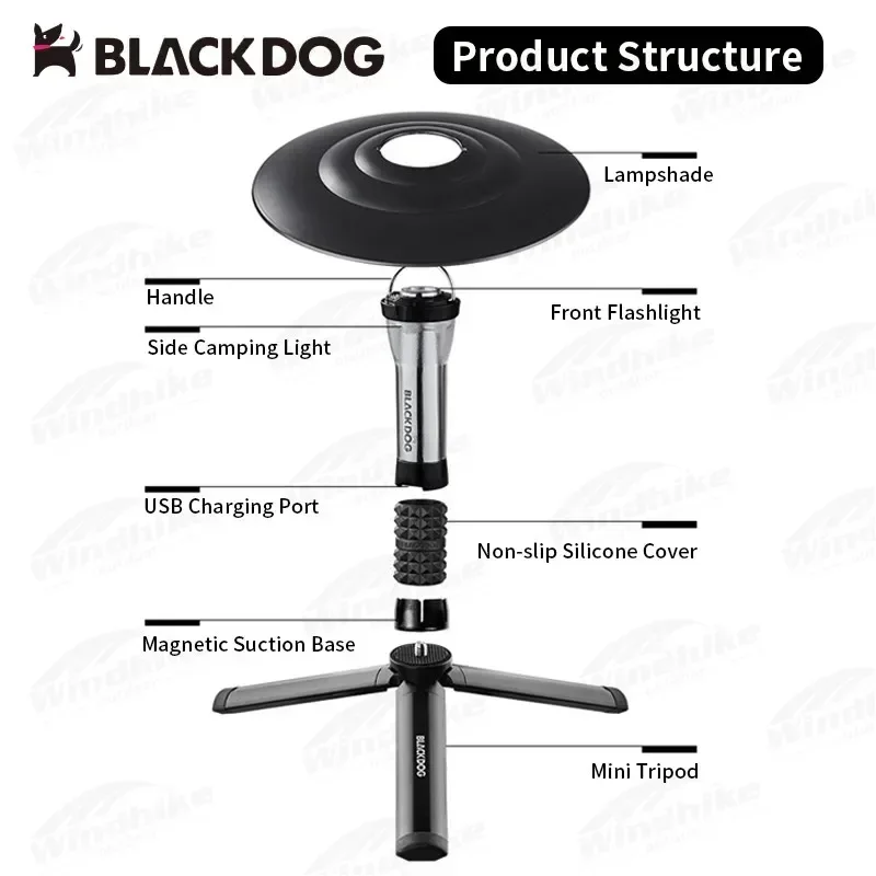 BLACK DOG Multifunctional Camping Lamp Ipx4 Ultralight Portable 3rd Gear Adjustable Tent Lamp Hanging Lamp Flashlight Ultralight