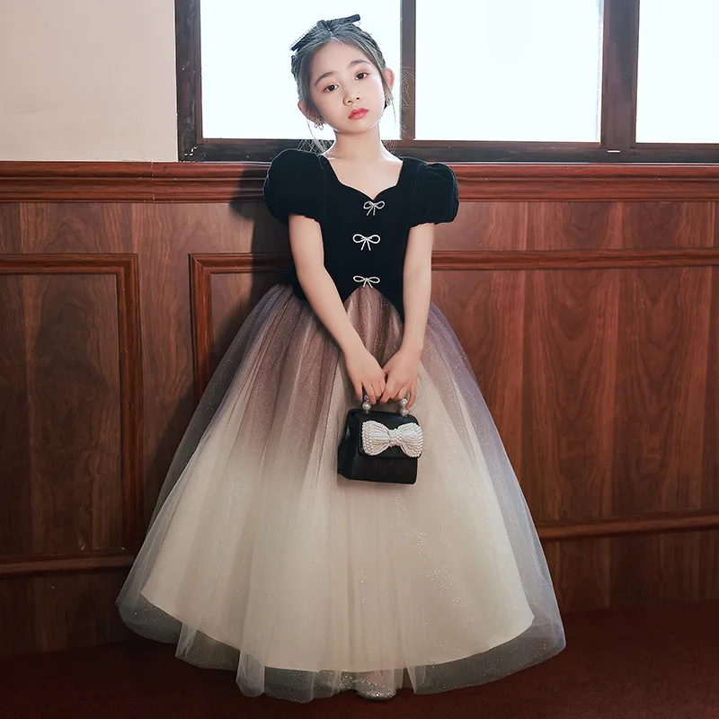 

2024 Summer New Style Princess Dress Black sweet Advanced feeling Piano performance costume Light luxury niche Princess Dresses