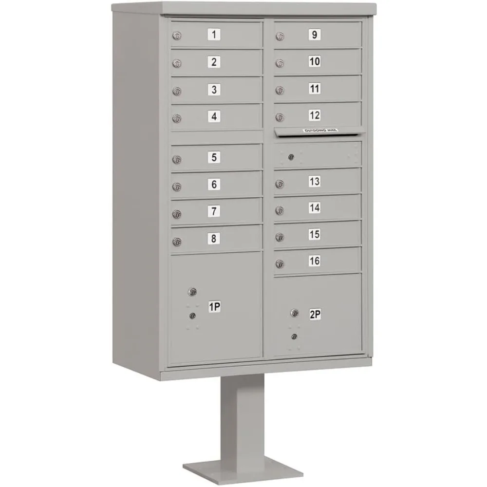 16 A Size Doors, USPS Access Type III Cluster Box Unit, Gray modern mailbox