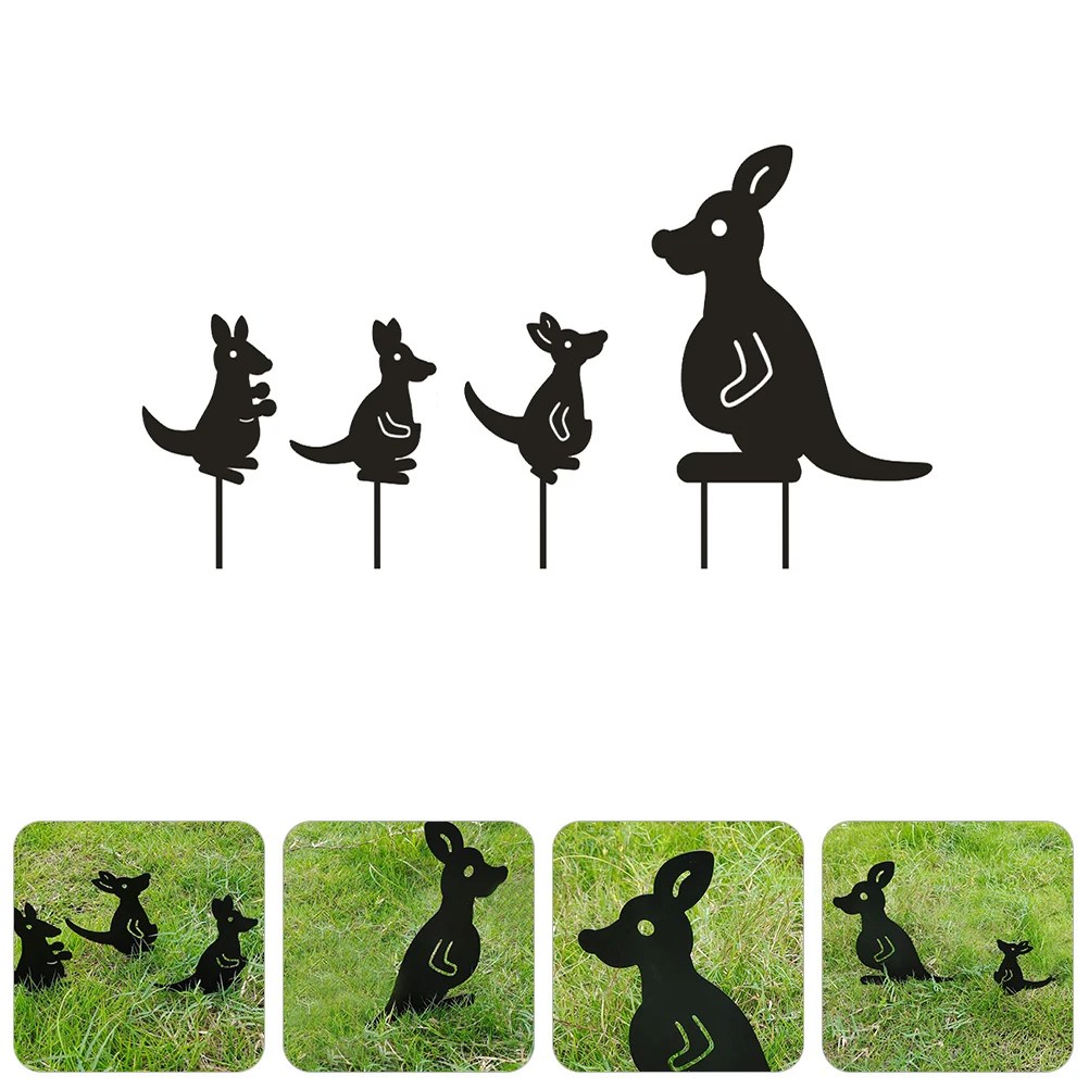 

1 комплект, большой маленький железный садовый декор-кенгуру, вставленное украшение для наружного газона, двора, художественное украшение для ландшафтного дизайна