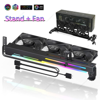 ARGB Customized Video Card Stand Cooling Fan 2-in-1 Horizontal Graphics Card Holder 5V 3Pin PWM Triple Fan PC Case DIY Accessory