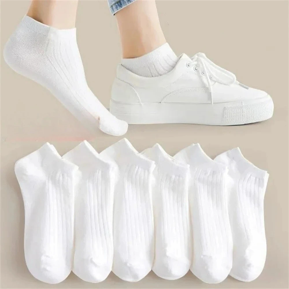 5 Pairs/Pack Ankle Socks Women 100% Cotton Invisible Sweat-absorbing Girls Low Tube Boat Socks EU 36-42 female white socks