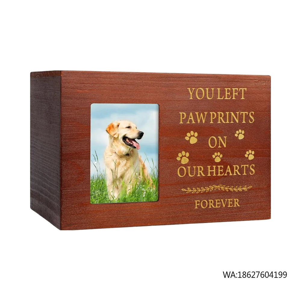 

Large Luxury Pet Memorial Urn Black Wooden Photo Frame Memory Box Brown Flannel Lining for Ashes Dogs Cats Caskets Bamboo