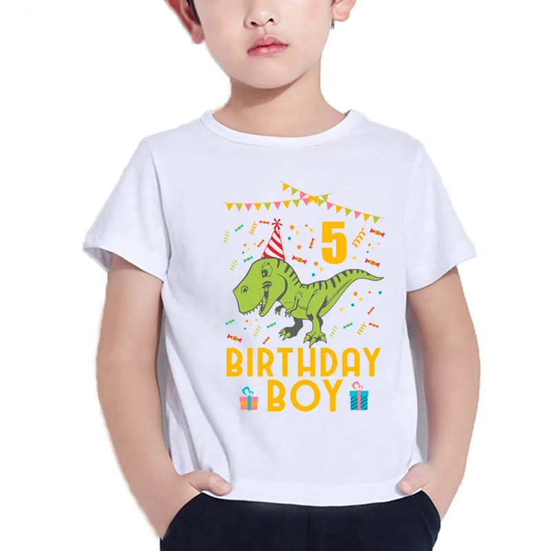 

Cute Cartoon Dinosaur Birthday Number 1-10 Years Old Boy T-Shirt Kids Birthday Party Manche Courte Boy Fashion Camiseta