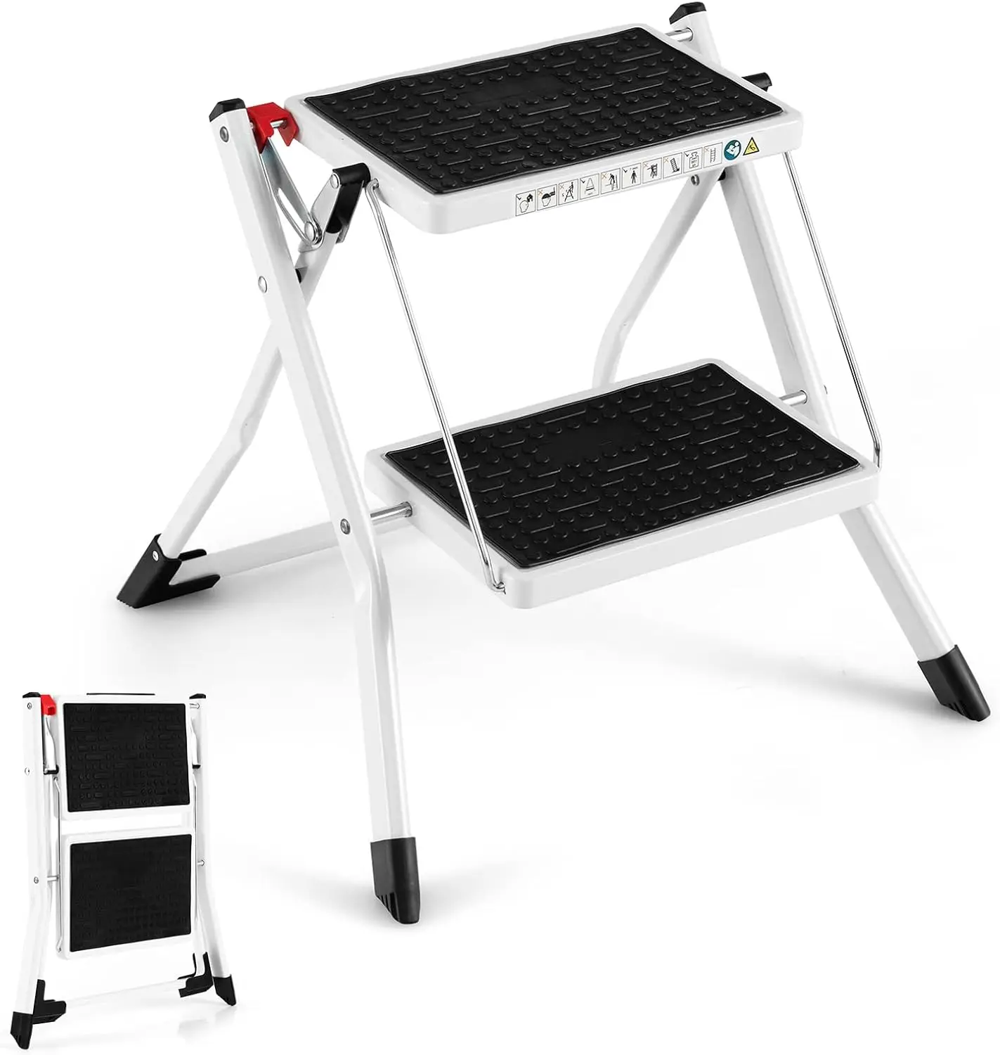 

2 Step Ladder, Folding Step Stool with Heavy-Duty Metal Frame, Anti-Slip Pedal & Large Foot Pads, Portable & Lightweight Steplad