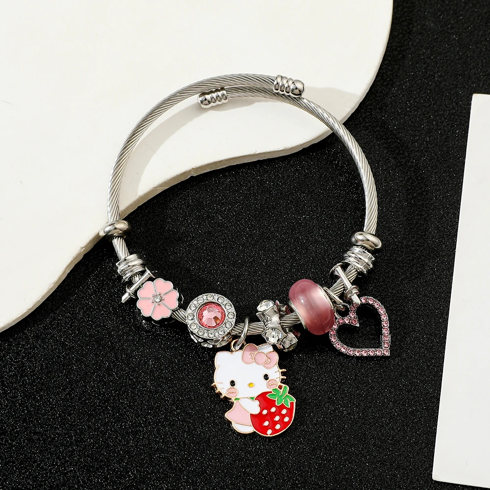 Sanrio Cartoon Anime HelloKitty Bracelet Popular Cute Moissanite Jewellery Heart Accessories Fashion Kitty Bracelet