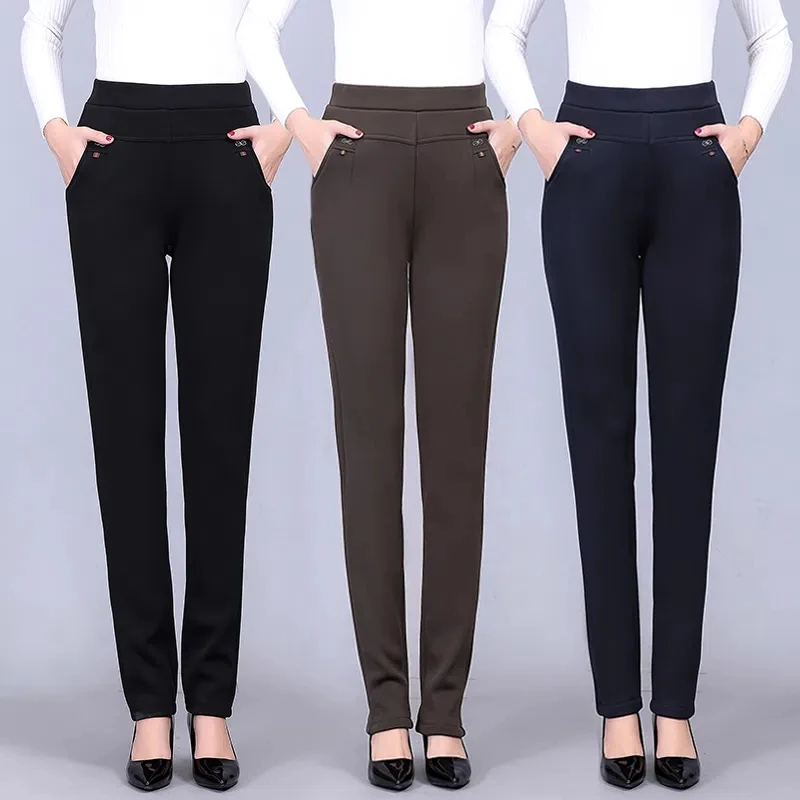 XL-6XL Middle-aged Mother Pants 2025 New Spring Autumn Casual Straight Pants Large Size High Waist Elasticity Female Trousers