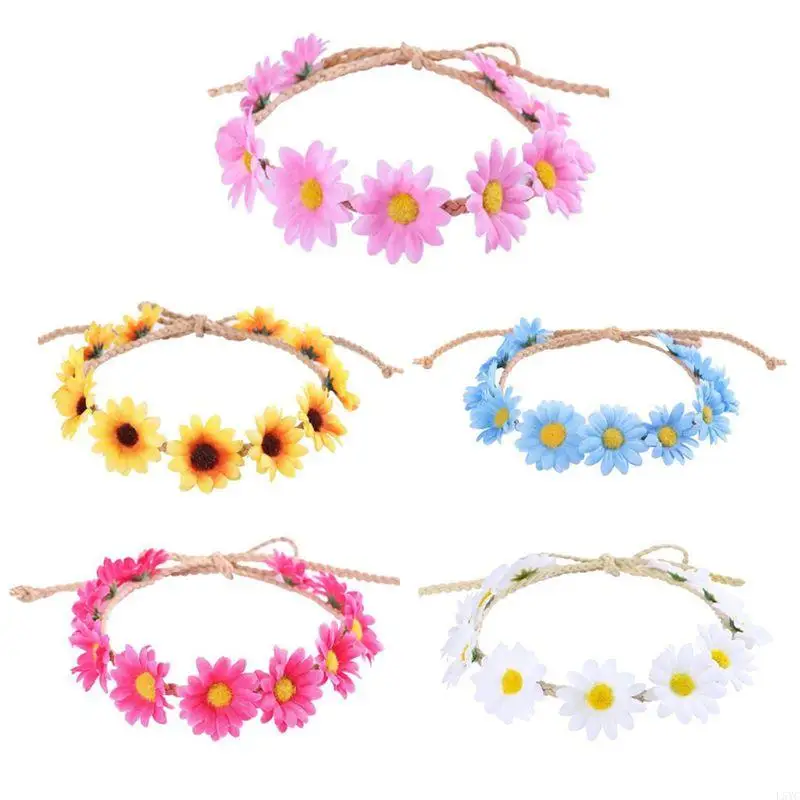 

L5YC Flower Bohemian Wreath Hairband Beach Party Bucket for Sun Hat DIY Accesso