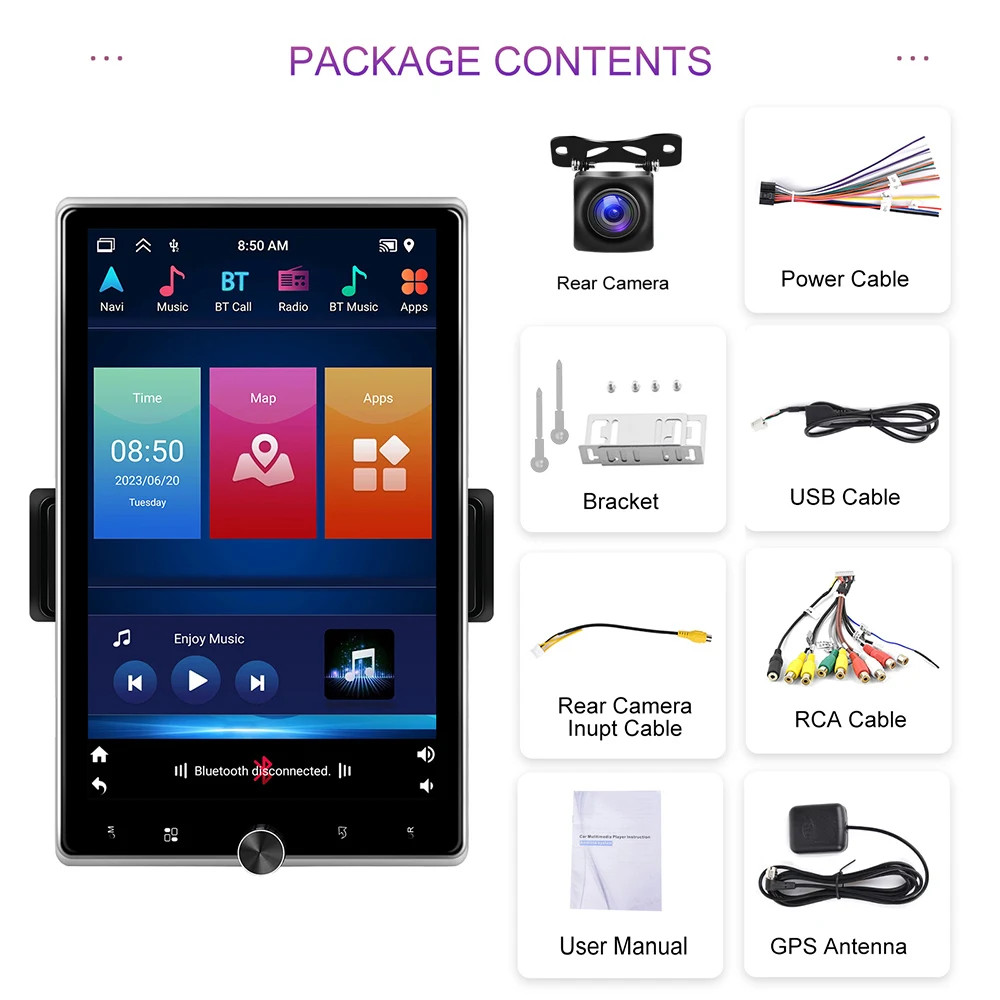Leekooluu 10.4 "Verticaal Draaibaar Scherm Android 13 Autoradio 1 Din 2 64G Draadloze Carplay Android Auto Gps 1din Multimedia