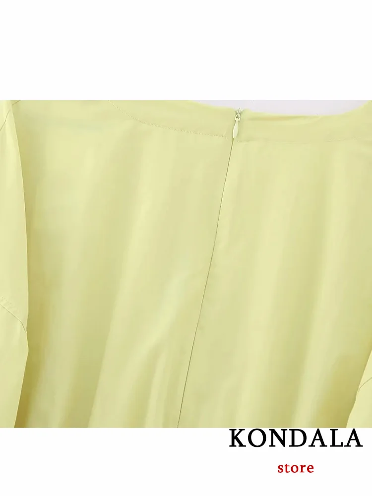 KONDALA Vintage Casual Chic tute da donna giallo solido scollo a v manica lunga cintura gamba larga tute moda 2023 tuta estiva