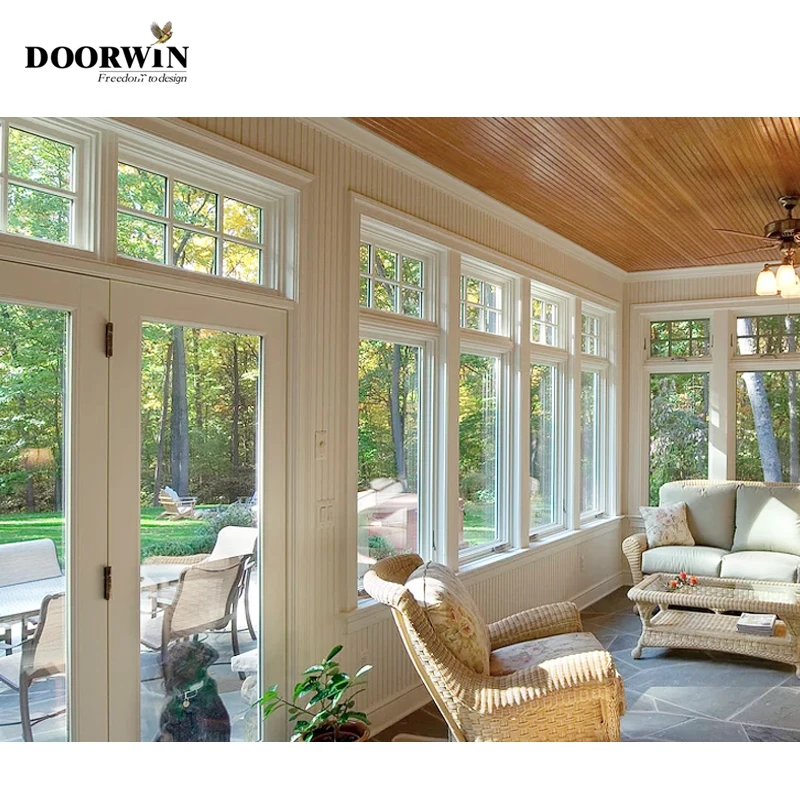 Doorwin New Product White Oak Wood Frame Alu-clad Grille Design Hurricane Impact Casement Windows