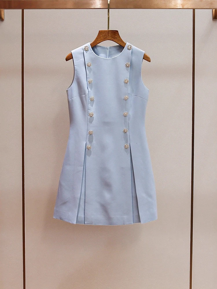 Women's Autumn New Style French Luxury Double Row Diamond Buckle Sleeveless Loose Vest Dress Diamond Painting Cross Stitch