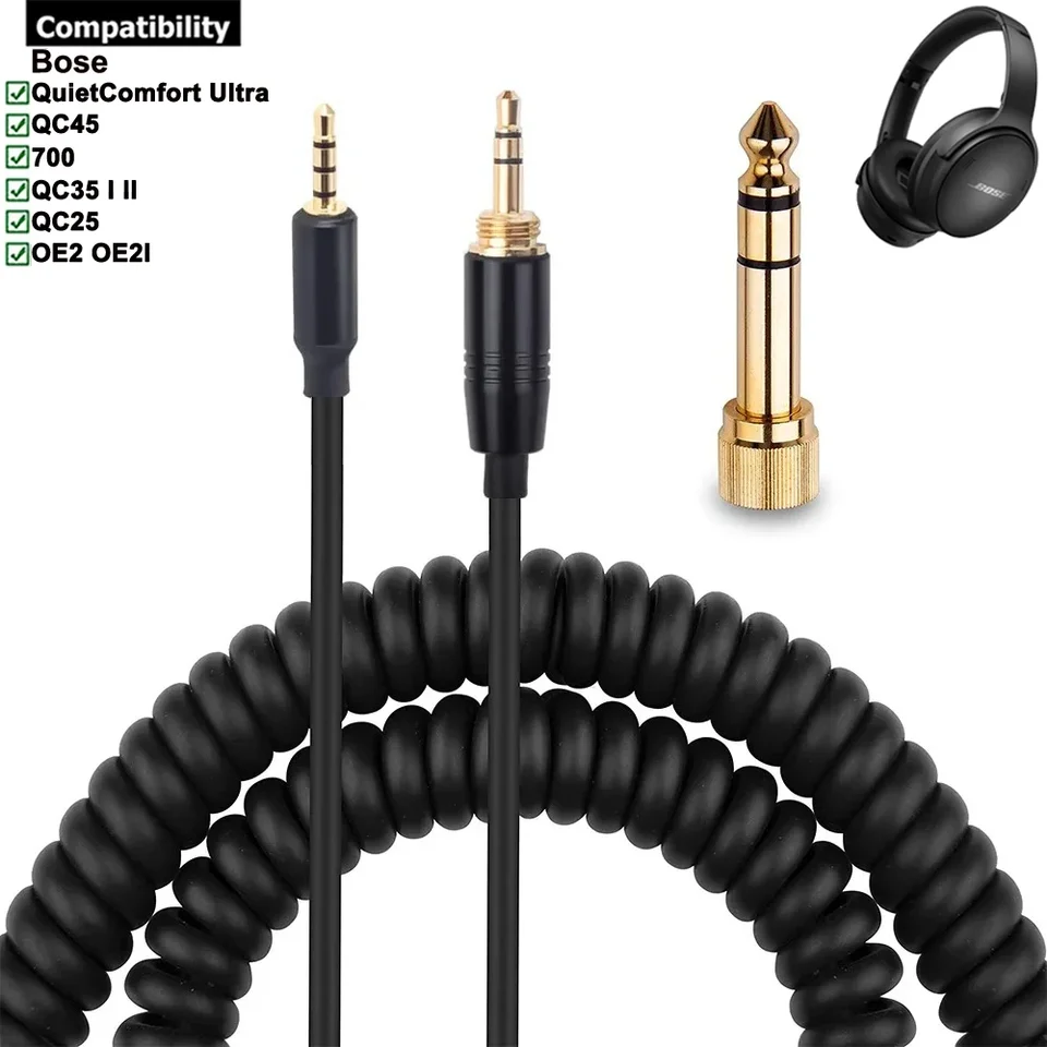 6.35mm Spring Replacement Cable Extension Cord For Bose QC45 QC35
