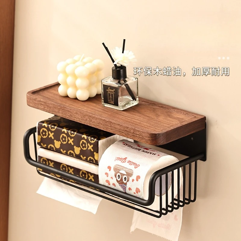 Walnut toilet toilet carton non-punching wall hanging bathroom roll paper drawing rack
