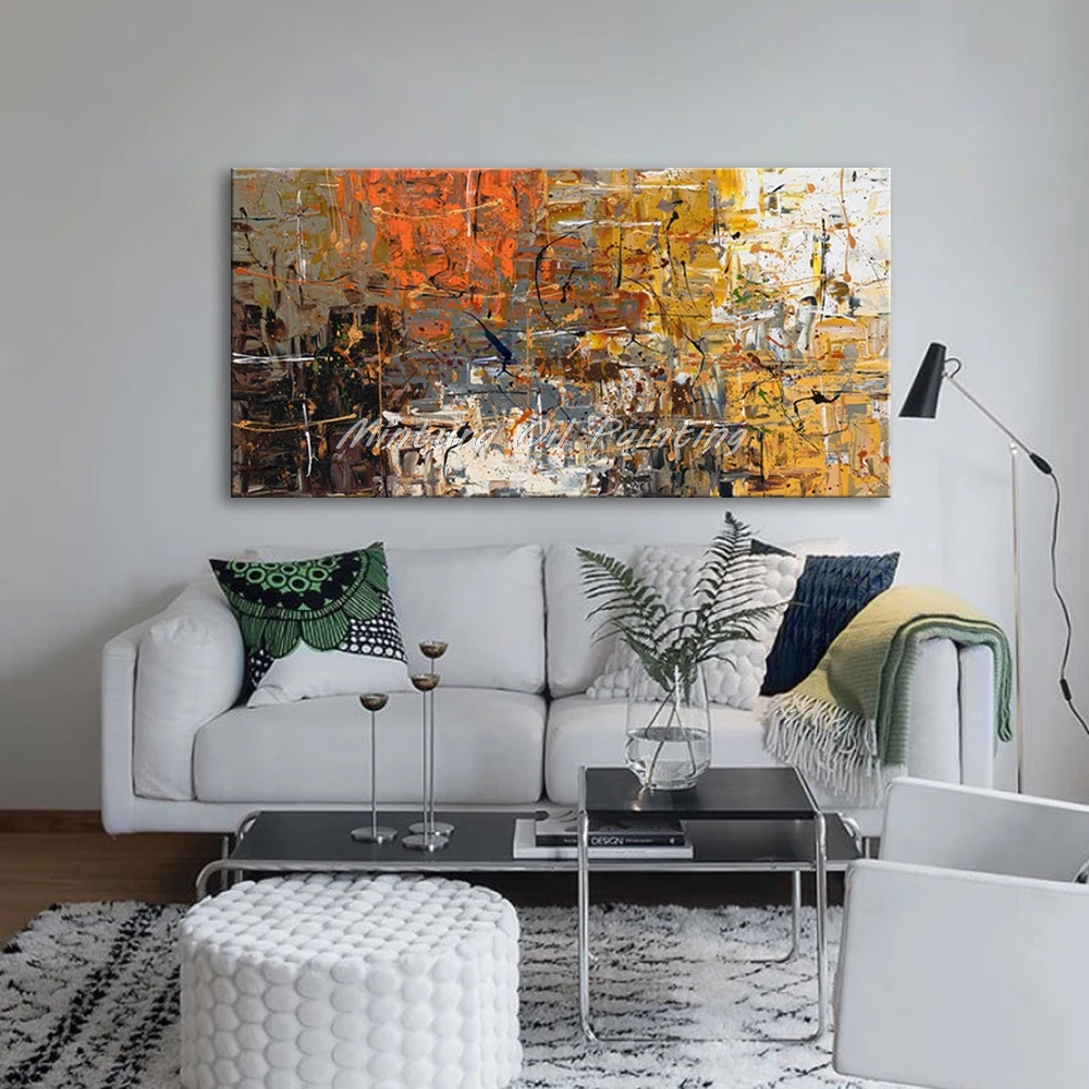 Mintura,Wall Art Picture for Living Room Abstract Color Blocks Lines Handpainted Acrylic Oil Paintings on Canva Hotel Decoration